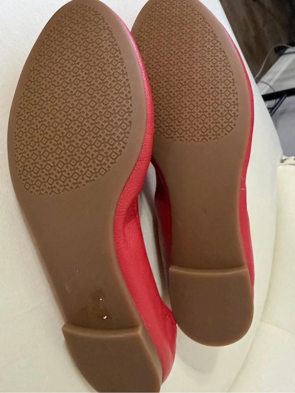 Tory Burch Red Leather Ballet Flats with Gold Logo